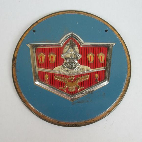 Vintage 1950s Wheaties Cereal DeSoto Metal Automobile Car Emblem Badge 3" Round - Picture 10 of 12